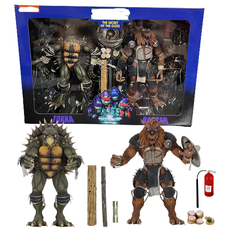 Original NECA The Secretof The Ooze Tokka Rahzar Teenage Mutant Ninja Turtle Action Figure Toys Joint Movable Model Doll Gift