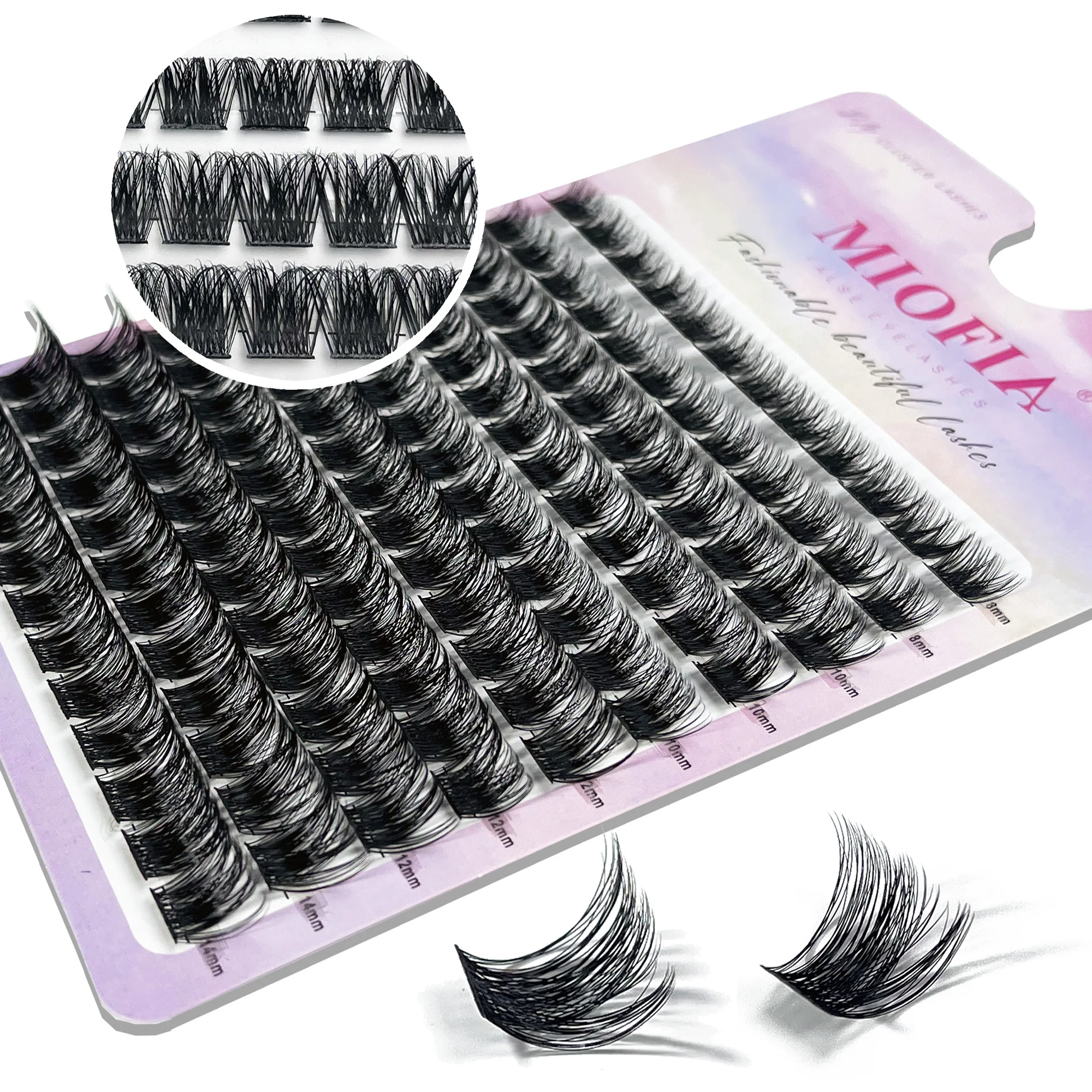 10 file Ciglia individuali Cluster D Curl 8-14mm Lunghezza mista Ciglia segmentate sottili naturali Strumento per trucco estensione ciglia fai da te