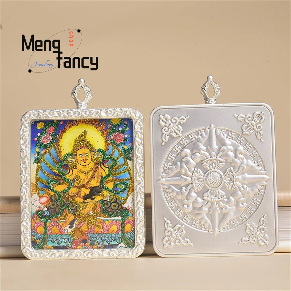 Popular Thangka Color crystal Gawu box Huang Cai Shen Vintage Portable Wealth-Attracting Hand-painted Gold-embellished Pendant