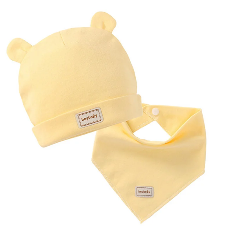 Cute Kids Hat Cap with Bibs Candy Solid Colors Boys Girls Baby Beanies Hats Cotton Born Baby Hat Bibs Toddler Infant Caps