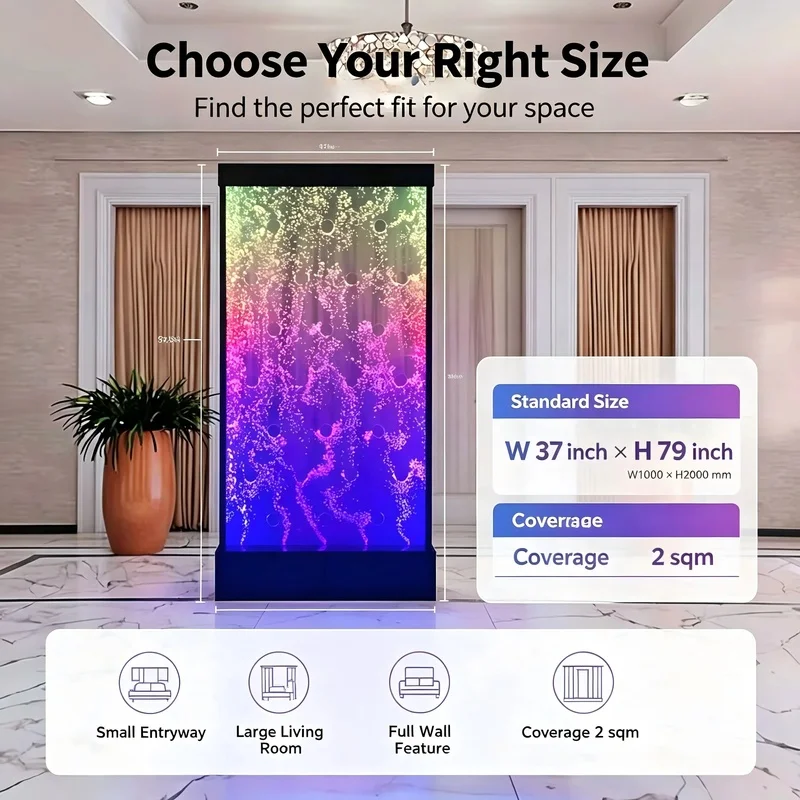 custom.Modern Acrylic Curved Room Divider With LED Bubble Effect Translucent Screen Partition 3 Panels Fixed Frame Structu
