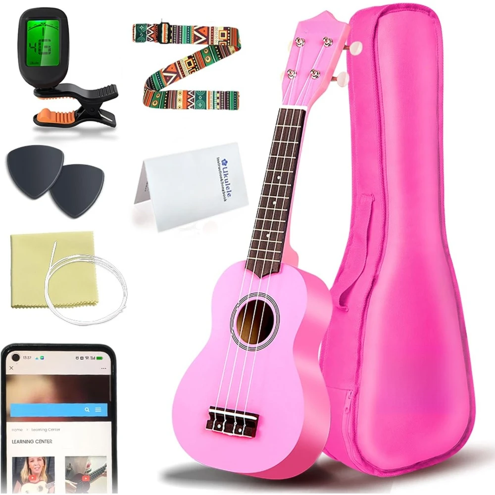 

21 Inch Ukulele Beginner Pack- Gig Bag, Fast Learn Songbook Digital Tuner Pick All in One Kit, for Adult Beginner Ukulele