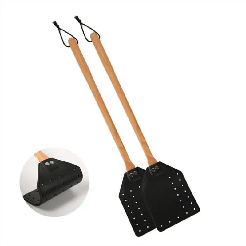 Leather Fly Swatter For Indoors Sturdy Portable Fly Swatters Double-Sided Leather Flyswatter Stable Ergonomic Manual Swatter For