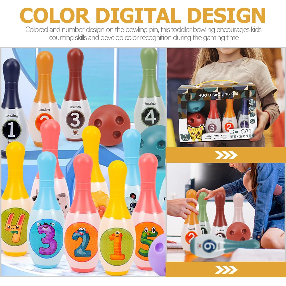 

1 Set Kids Indoor Bowling Set Premium Durable Toddler Colorful Numbers Learning Counting Develop Hand Eye Coordination Family