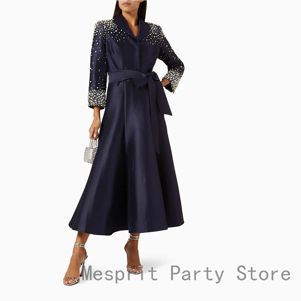 

Саудовская Аравия Темно-синее вечернее платье Длинное атласное платье трапециевидной формы без рукавов для выпускного вечера Anekl Длина Свадебные платья