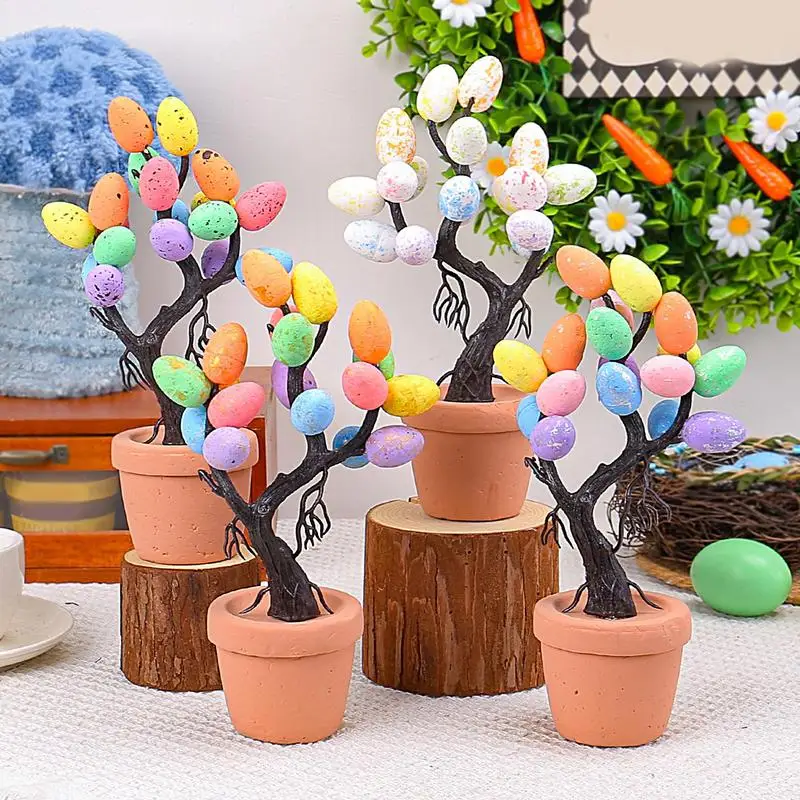 Easter Egg Potted Plant Artificial Colorful Painting Foam Egg Tabletop EasterEgg Tree Decor Home Centerpiece Flower Arrangement