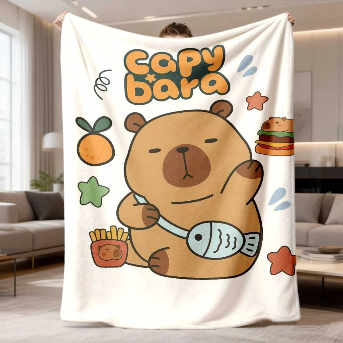 Throw Blanket Cute Capybara Food Print Playful Animal Design Soft Cozy Wrap For Pet Lover Bedroom And Fun Home Decor