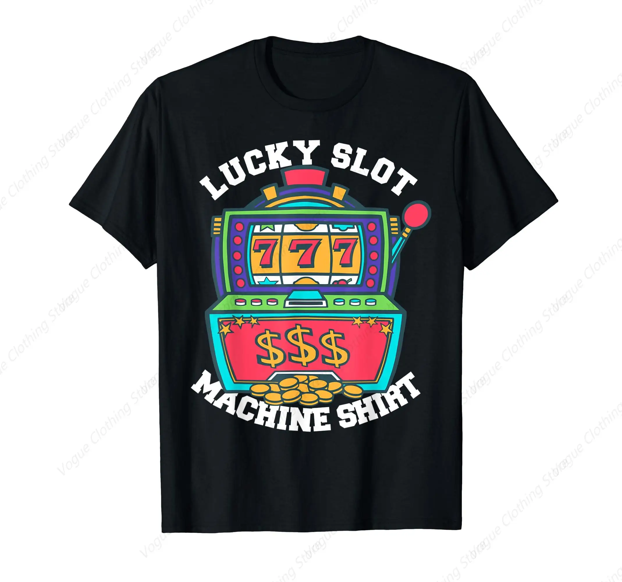 Lucky Slot Machine Tee Casino Las Vegas Gambling T-Shirt Prevailing Tops Cotton Short Sleeves Daily Leisure Soft Tee