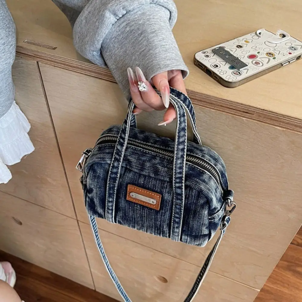 

Portable Y2K Denim Canvas Bag Large Capacity Shopping Bag Vintage Handbag Street Style Solid Color Solid Crossbody Bag Outdoor