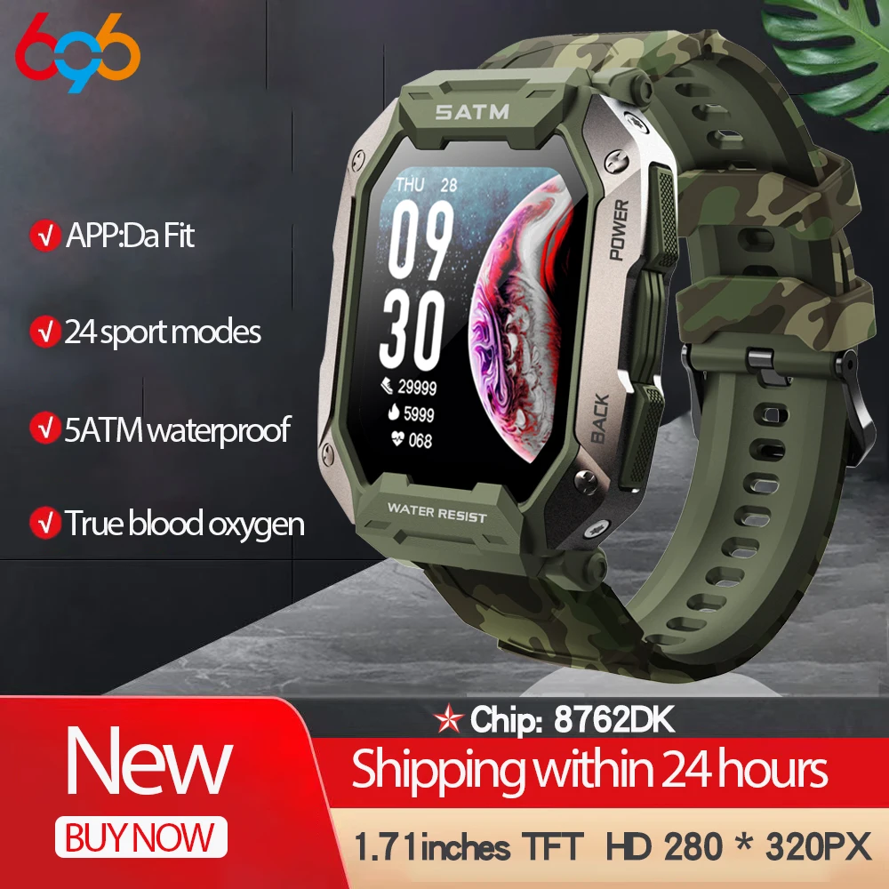 

2024 New 1.7" Men Outdoor 24 Sport Modes ​Smart Watch 5ATM Waterproof Wristwatch True Blood Oxygen Heart Rate Testing Smartwatch