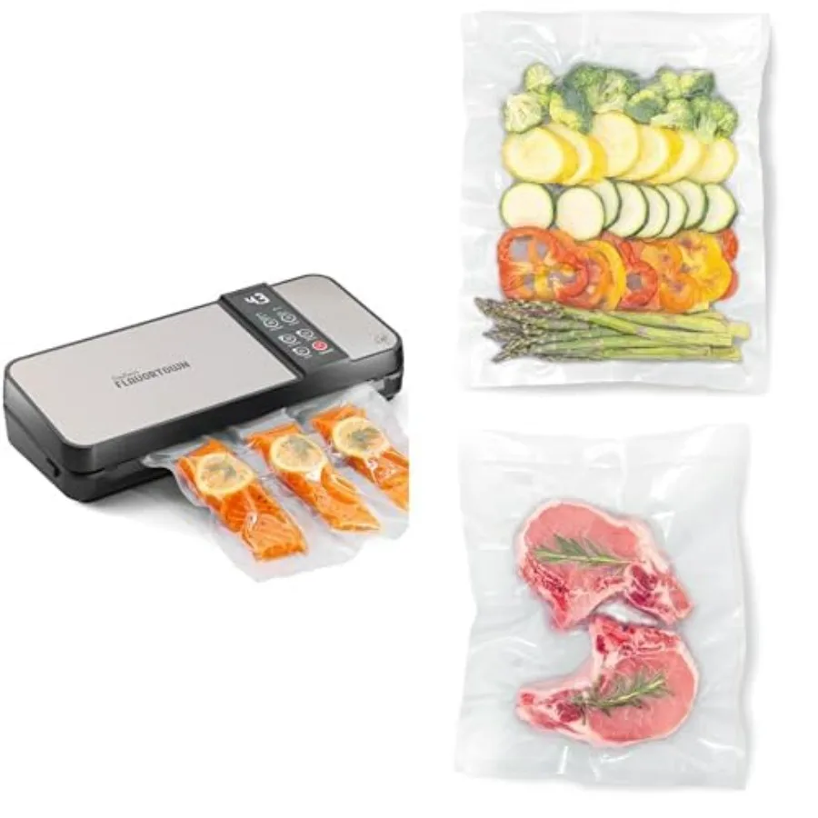 Kit inicial de aferidor a vácuo compacto Flavortown de Guy Fieri para uso doméstico na cozinha inclui máquina de selagem a vácuo portátil 2 rolos