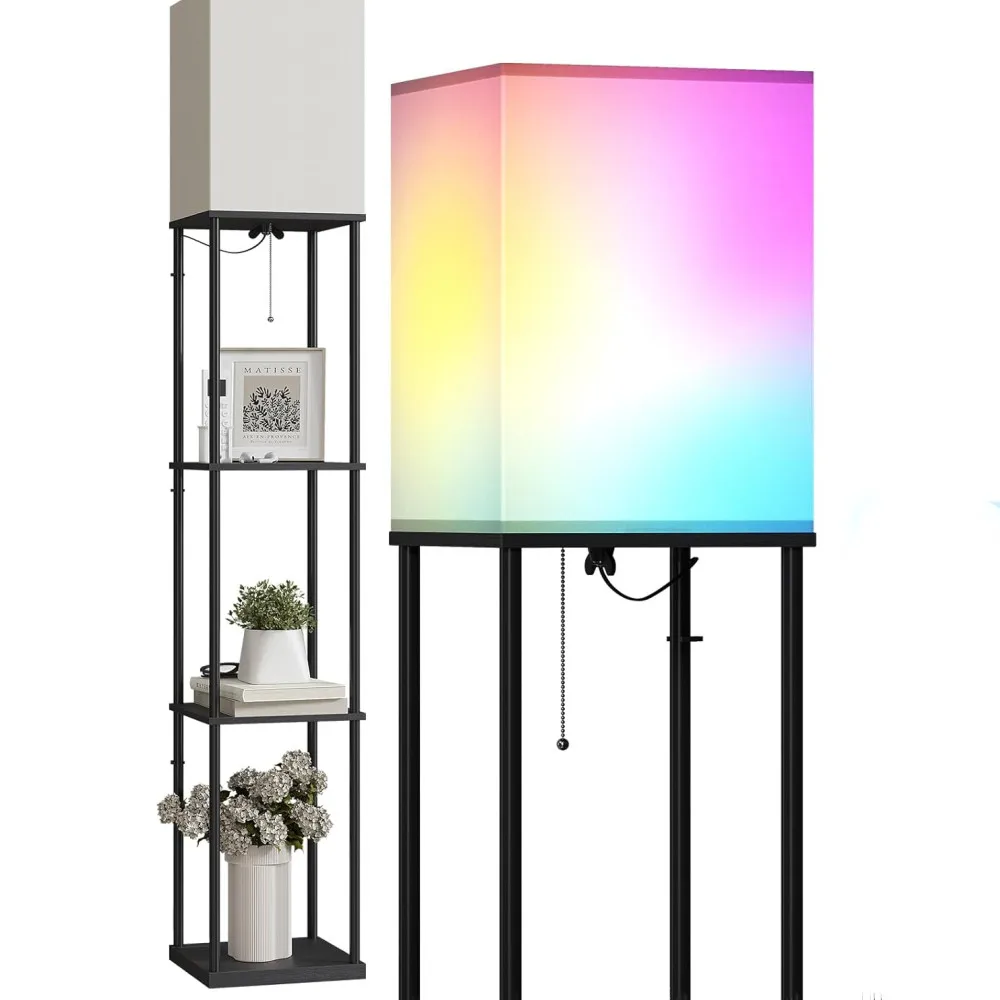 

Светодиодный напольные лампы с полками, Современная стоячая лампа с RGB лампой, 4-уровневые напольные лампы с регулируемой яркостью для гостиной, лампа для книжной полки