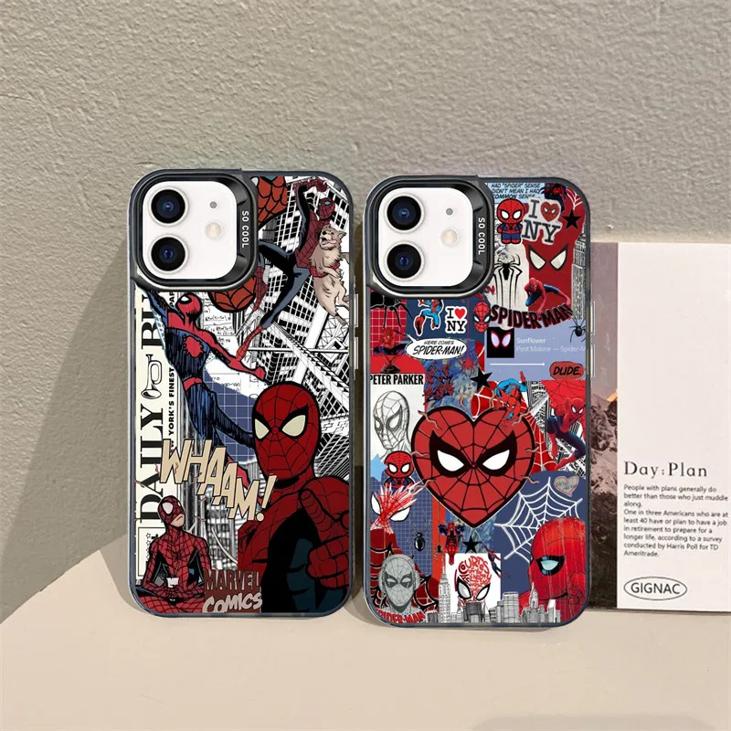 مثيرة للاهتمام على شكل قلب الرجل العنكبوت جراب هاتف آيفون XS XR X 16 15 14 13 12 11 برو ماكس ميني 7 8 زائد الكرتون Y2K الغلاف الصلب #4