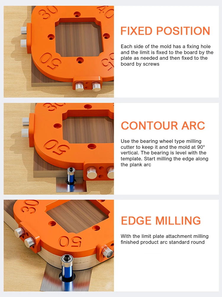 Modelli di raggio angolare per router per la lavorazione del legno Jig da R10 a R50 Routing angoli curvi Fresatura circolare Durezza radiante Strumento ABS