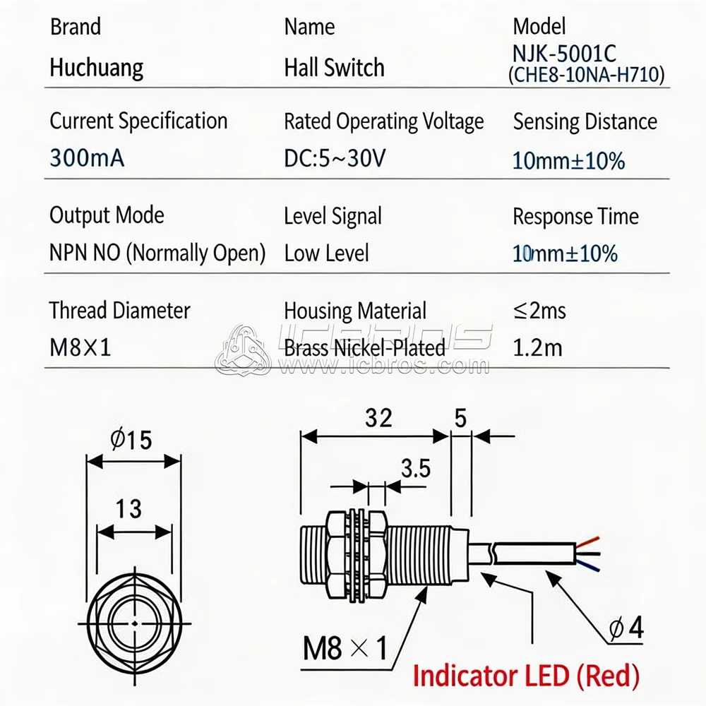 Hall Sensor NJK-5001A Three Wire PNP Normally Open Magnet Supply