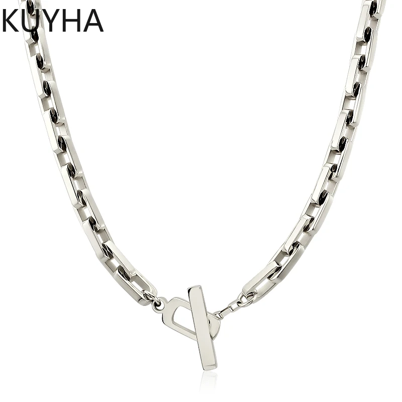 Creative Simple T square buckle stainless steel gold necklace 45cm sliver link chain necklace Ladies Trendy Punk