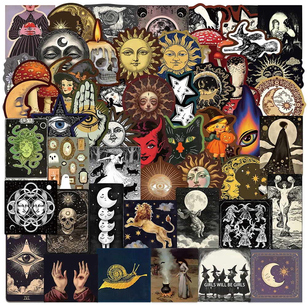

10/30/50pcs Retro Mysterious Universe Stickers Gothic Horror Sun Moon Witch Decals for Scrapbook Suitcase Laptop Cartoon Sticker