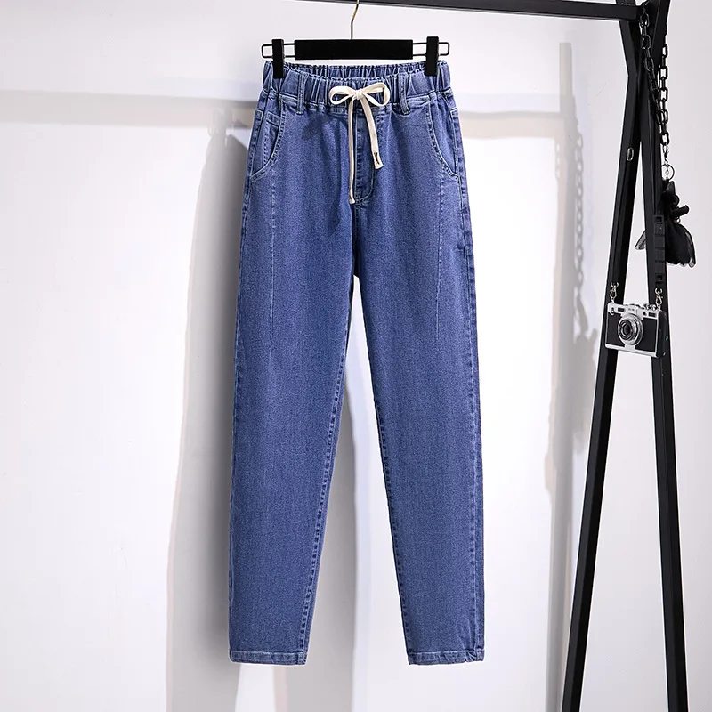 

Korean Style Big Size Women Clothing Oversize Women 100/150kg Denim Trousers High Waist Slim Casual Loose Show Thin Pants