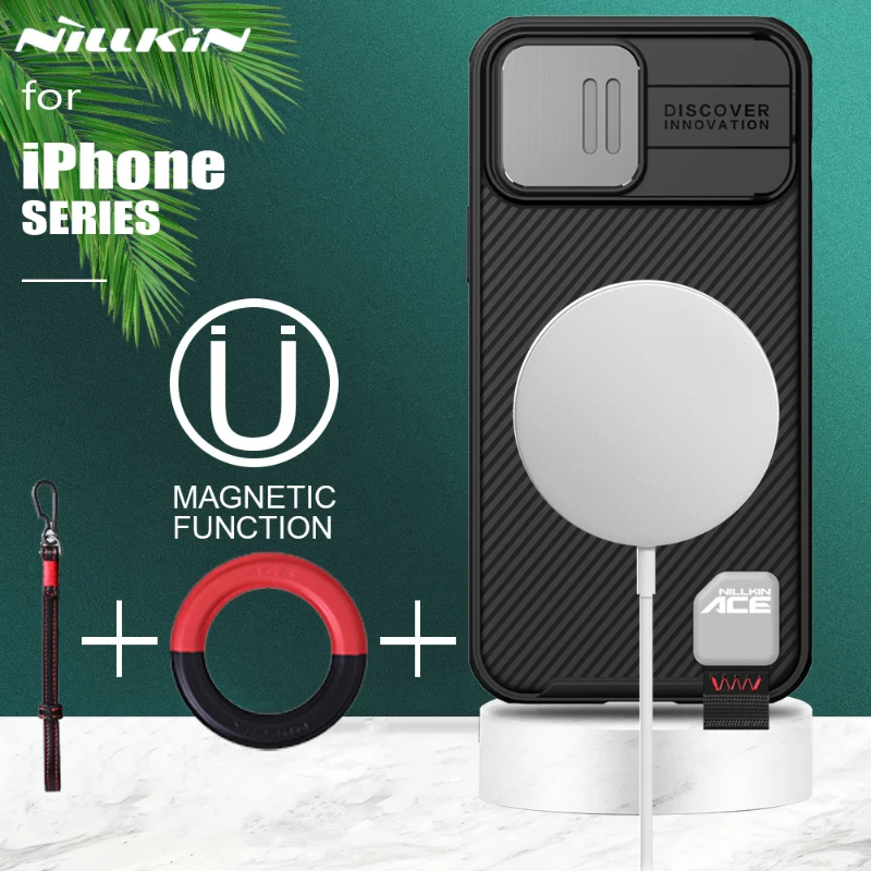 

Nillkin For IPhone 14 13 12 Pro Max Plus Case Ace CamShield Pro Magnetic Case + Leather Strap + Snaphold Magnet Stick Lens Cover