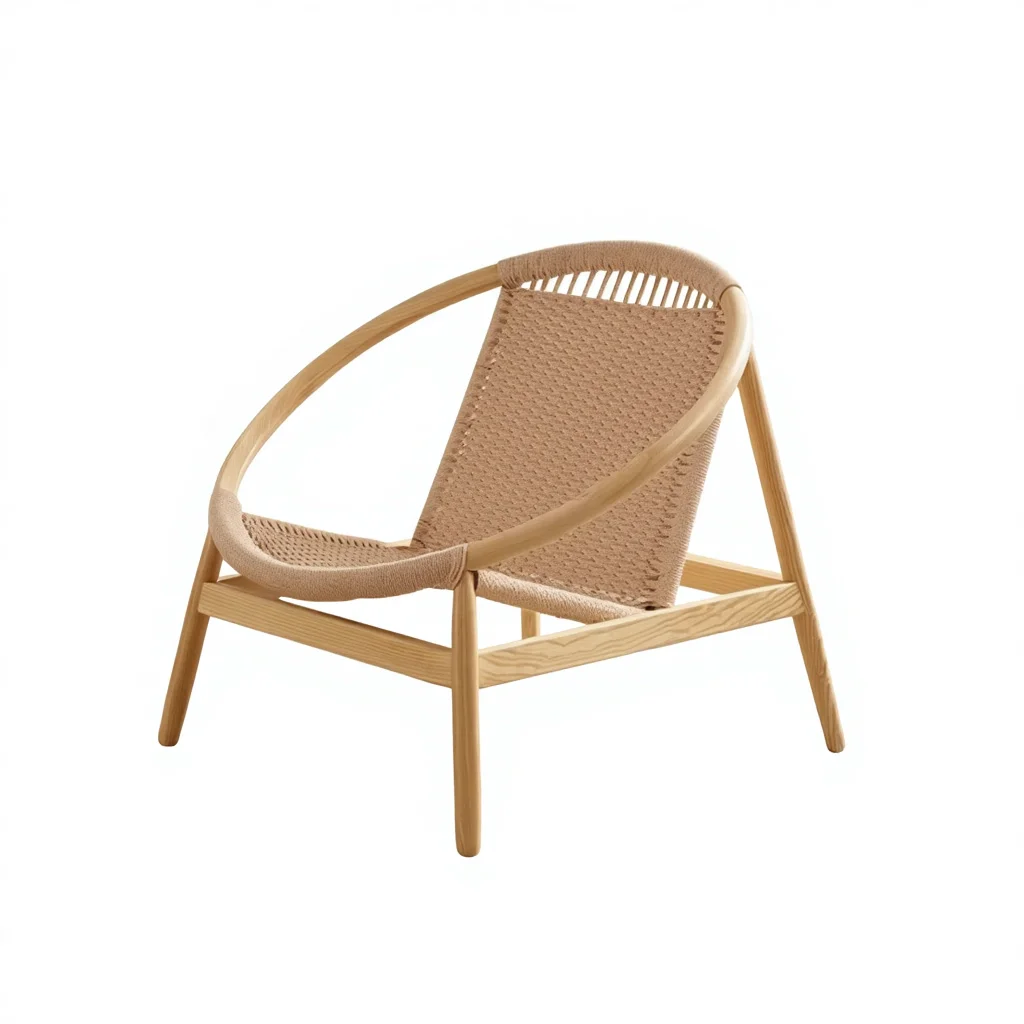 

Minimalist PU Leather Single Person Recliner Chair with Rattan Woven Design