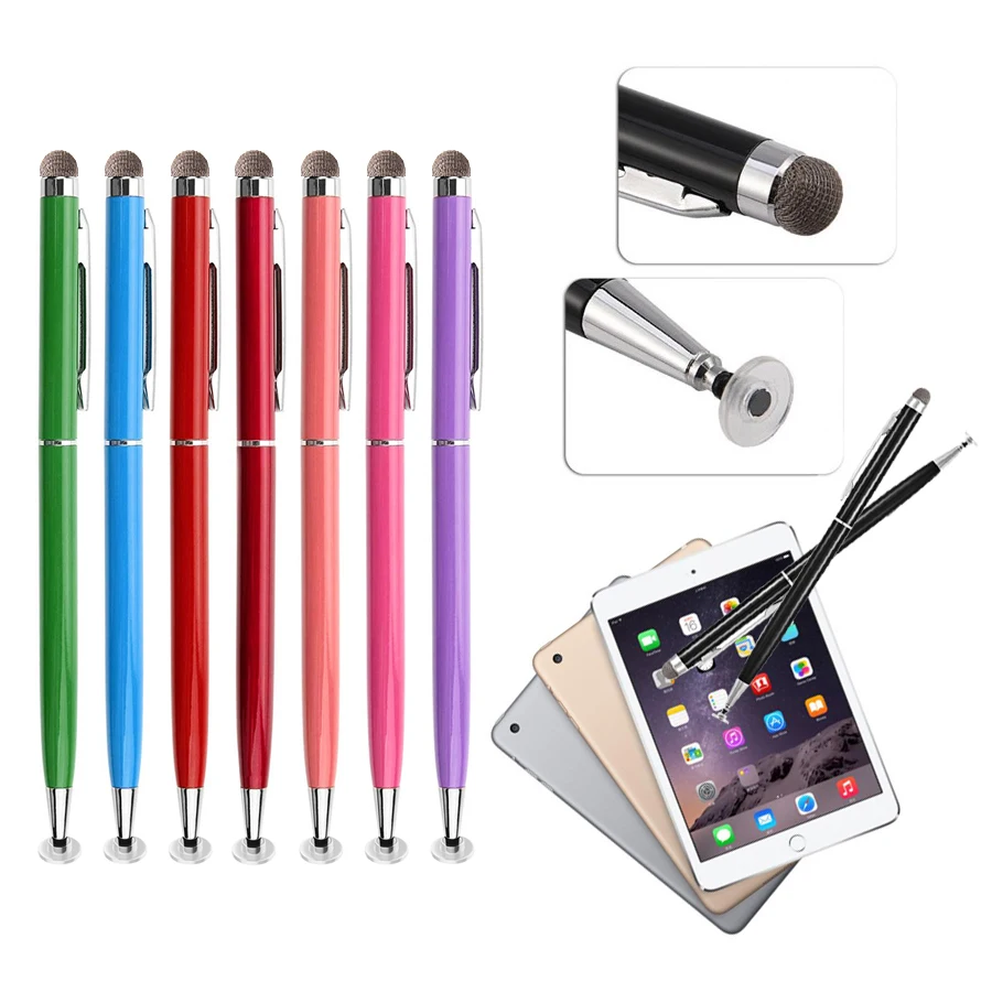 50pcs 2 In 1 Stylus Pens Fine Point Round Clip Design Universal Soft For iPhone Tablet Touch Screen Durable Capacitive Pencil