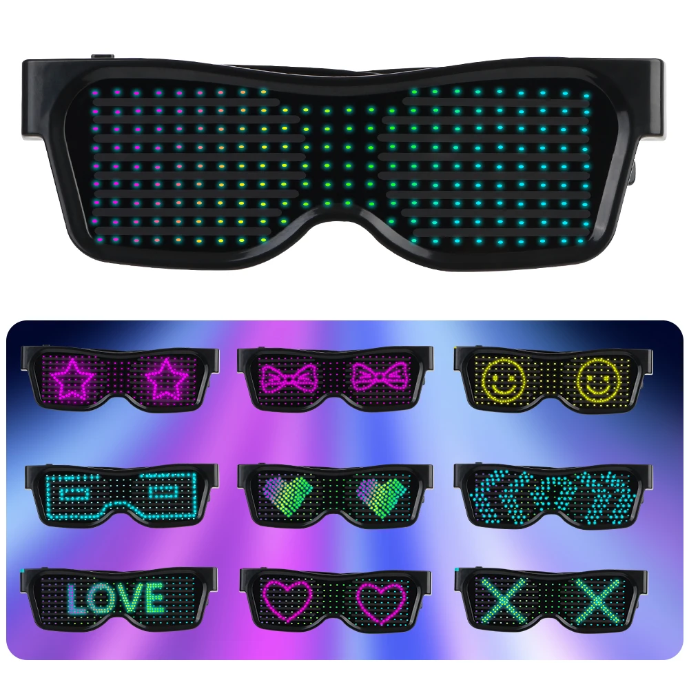 

Portable DIY USB Futuristic Eyewear Prop For Party Bar Festival Performance LED Electronic Luminous Glasses APP Bluetooth