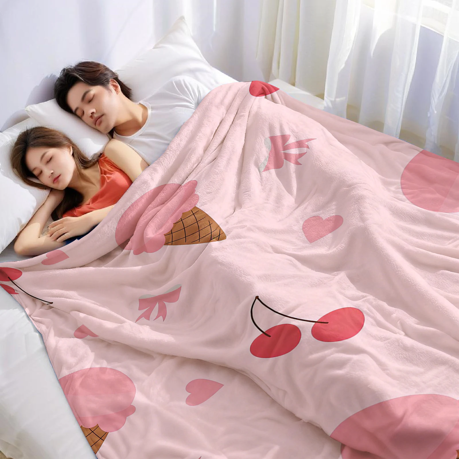 Pink Ice Cream Bow Ultra Soft Sherpa Fleece Blanket Fluffy Warm Thick Throw for Sofa Bedroom Couch Holiday Home Decor Gift