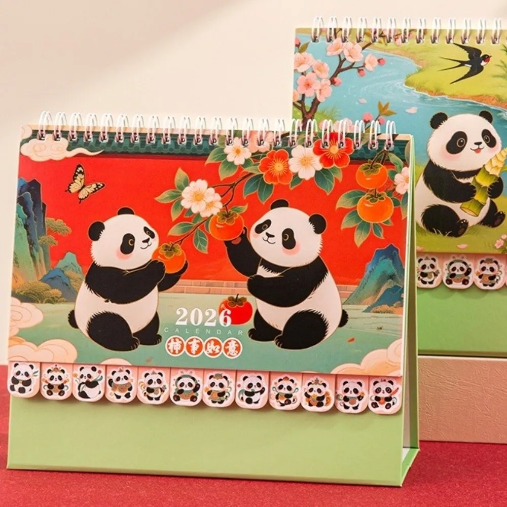 

Chinese Style 2026 Desk Calendar Coil Binding Cartoon Monthly Planner Horse/Panda Month Date Display Schedule Planner