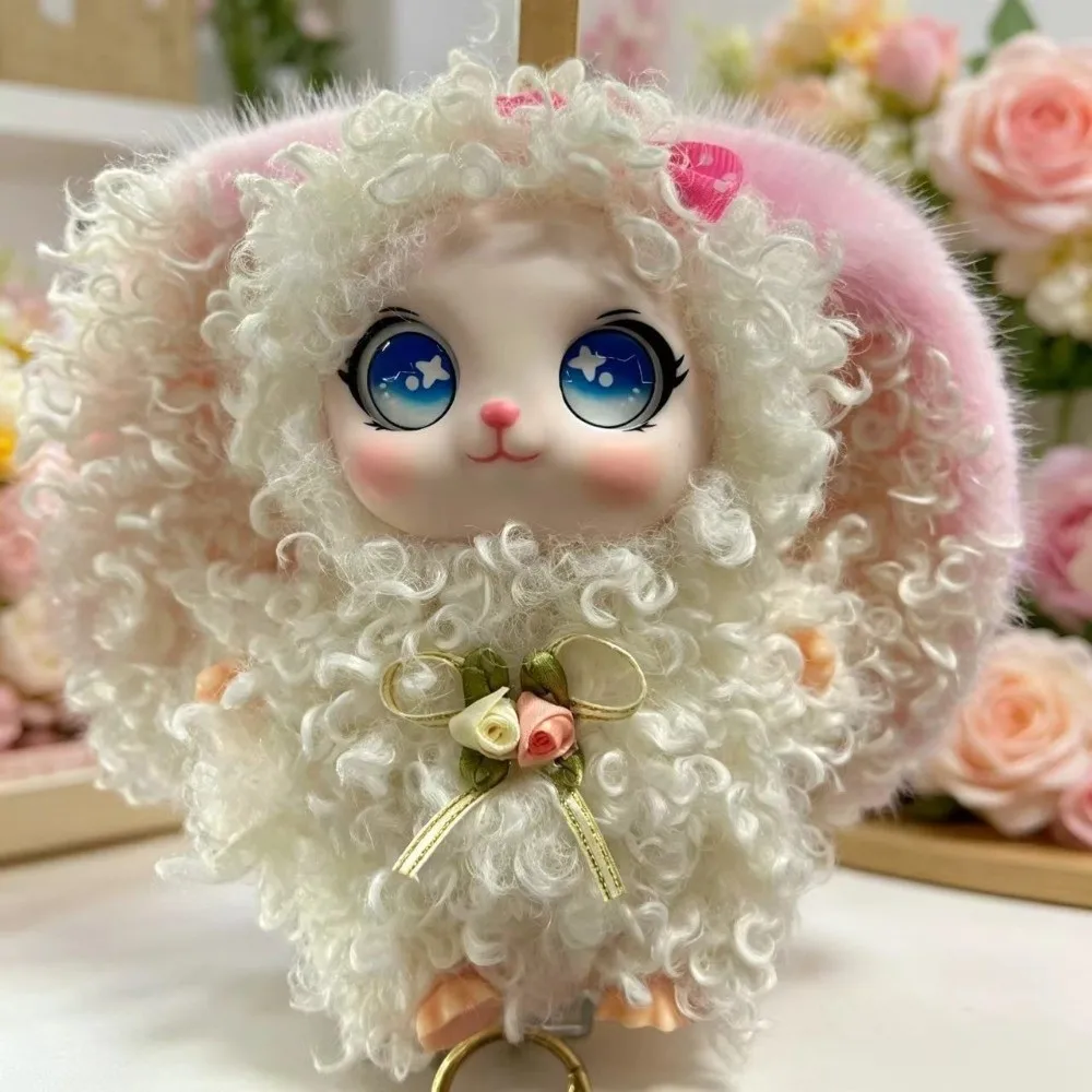 New Cute Big Ear Bunny Pendant Curly Hair Cartoon Keychain Collectible Soft Bag Charm Student