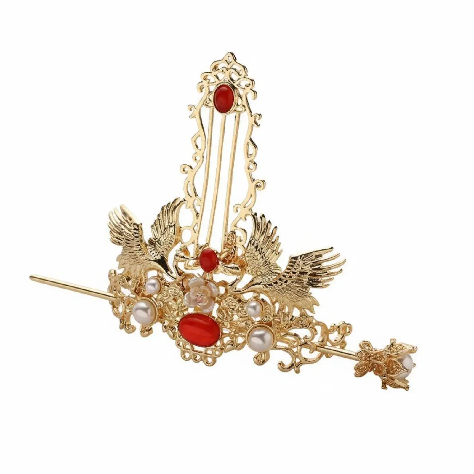 Classic Crane Motif Hairpin Headdress Metal Hair Crown Vintage Chinese Hair Decor for Women Girls Costume Party Traditional