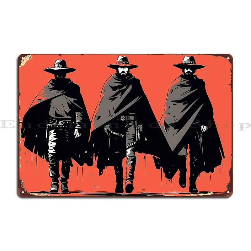 طباعة لافتة معدنية حمراء من الغرب الأمريكي ، جدارية جدارية ، ملصق ، رسم ، حكاية حامل السلاح الثلاثة ، نادي الجراج ، لافتة قصدير