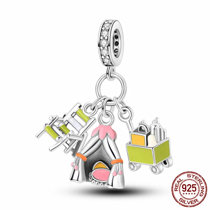 

S925 sterling silver happy camping charm bead, perfect for DIY bracelets and a great jewelry gift for women.