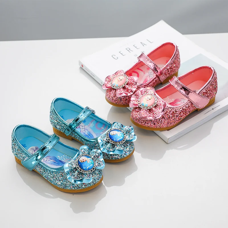 

Frozen Elsa Princess Designer Crystal Casual Flat Shoes for Kids Girls Bling Round Toe Baby Shoes Child Flats Sneakers dance