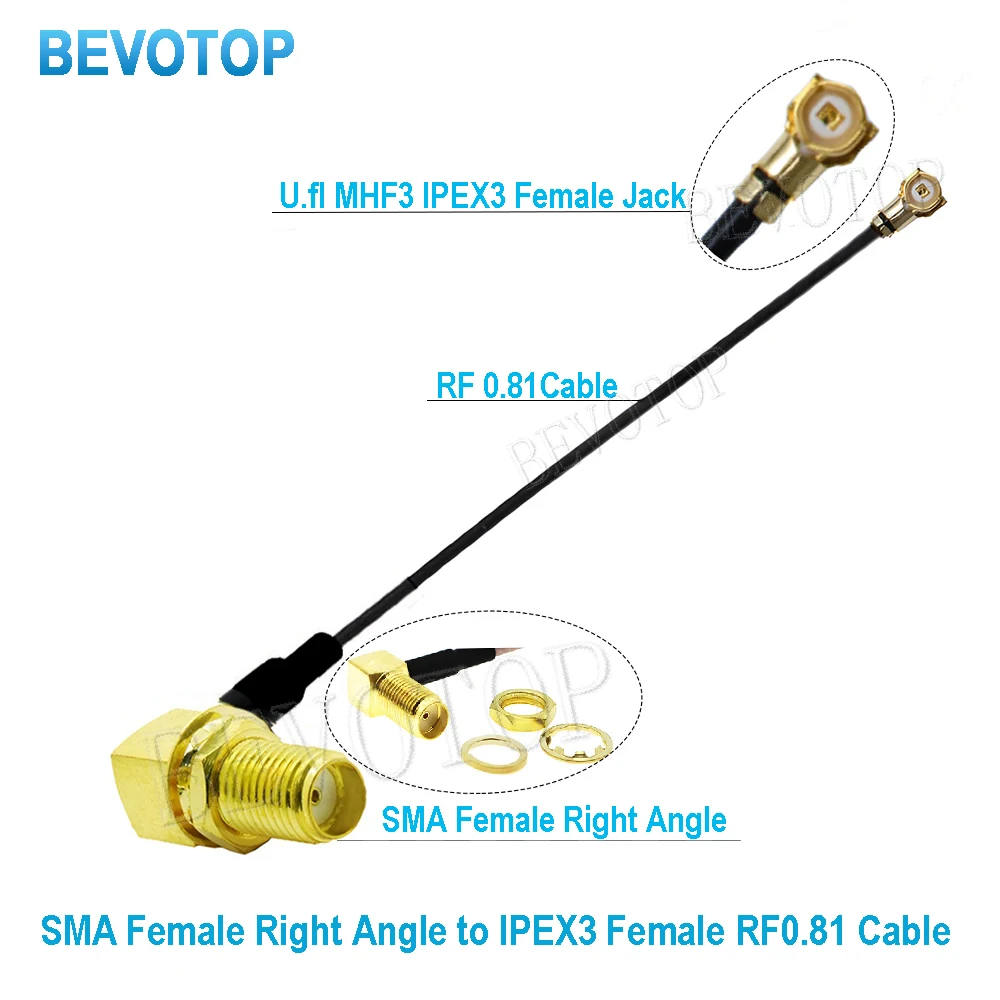 10PCS Cable SMA Female Right Angle to uFL/u.FL/IPX/IPEX 3 Female WIFI Antenna RF Cable RG0.81mm Pigtail Extension