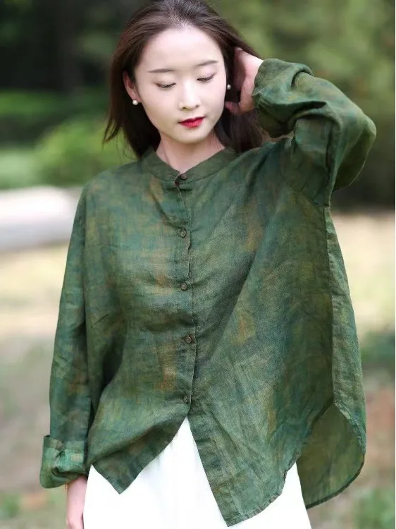 

Fashionable Loose Long Sleeve Women's Shirt 2026 New Summer Versatile Retro Artistic Top Ethnic Style Women's Blouse