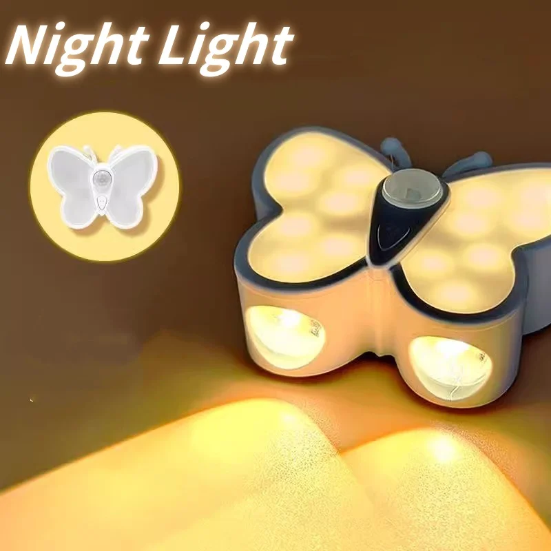 

Butterfly Motion Sensor Night Light Led Under Cabinet Lights Rechargeable Night Lamp Closet Wardrobe Stair Bedroom Kitchen Light