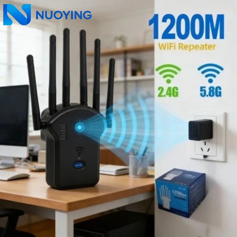 Amplificador de Señal Inalámbrica, Repetidor WiFi de 1200Mbps, Banda 2.4G 5GHz, Amplificador de Largo Alcance, Extensor WiFi Eficiente para el Hogar y la Oficina