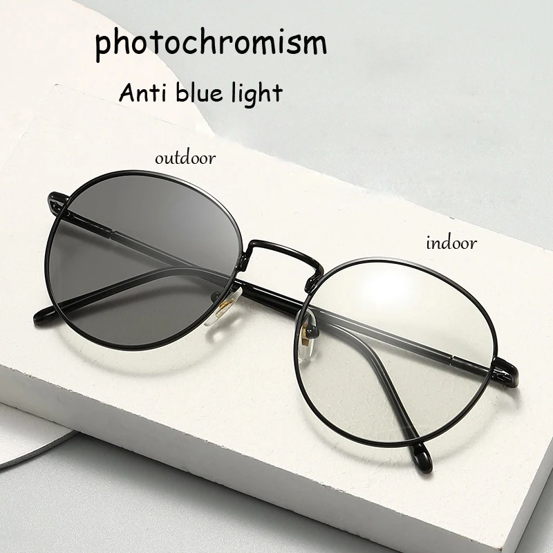 Runde Metallbrille mit Blaulichtfilter für Damen und Herren, photochrome quadratische Brillengestelle, transparente Computerbrille, Oculos für Frauen