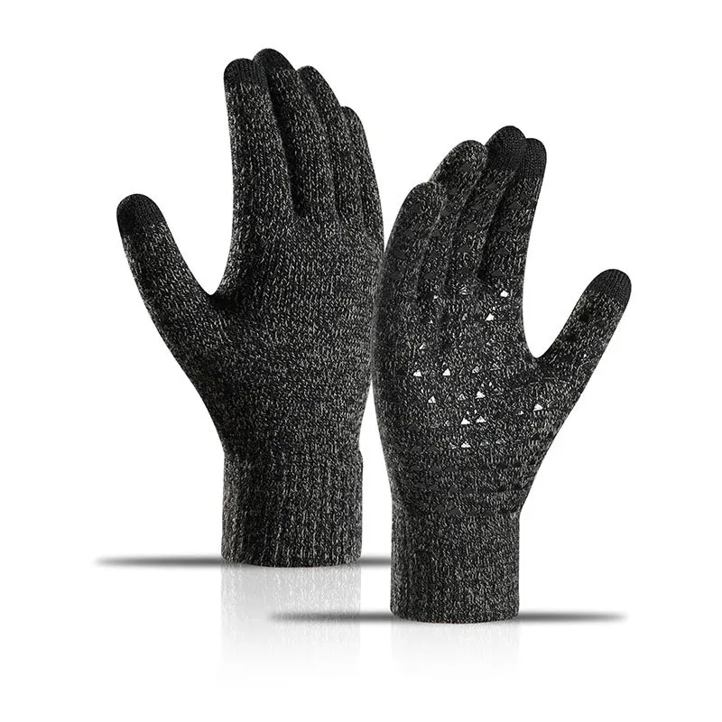 

A Pair Knitted Gloves Autumn Velvet Thick Touch Screen Knitted Cycling Cold Proof Anti Slip Offset Printing Winter Warm Gloves