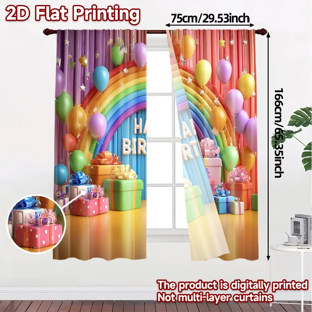 2pcs, 2D FLAT PRINTING Curtains (Without Rod) Birthday Bliss(4) Light Filtering Popular Curtains Versatile Fabric Curtains Art