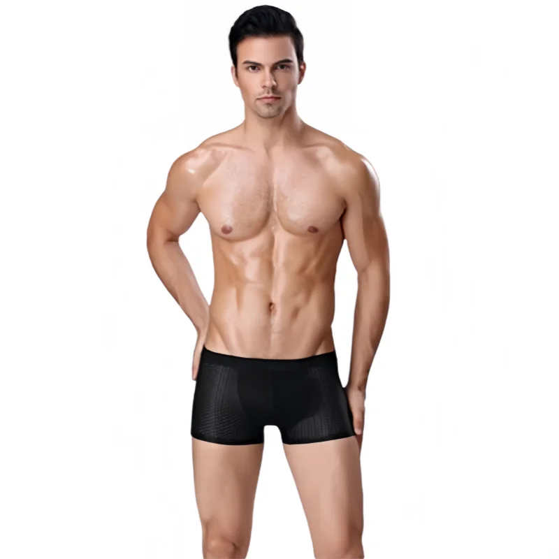 

Men Boxer Shorts Summer Mesh Breathable Ice Silk Panties Solid Color Modal Underwear 10XL Oversized Loose Mid Waist Underpants