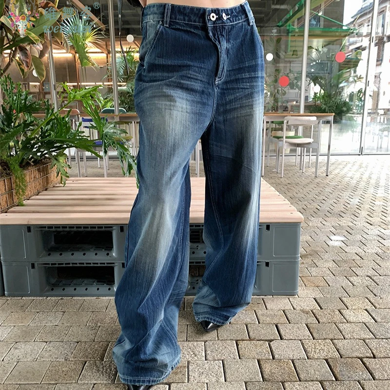 

Классические винтажные женские джинсы, модные мешковатые джинсовые брюки с высокой талией и пуговицами, осенние повседневные широкие джинсовые брюки