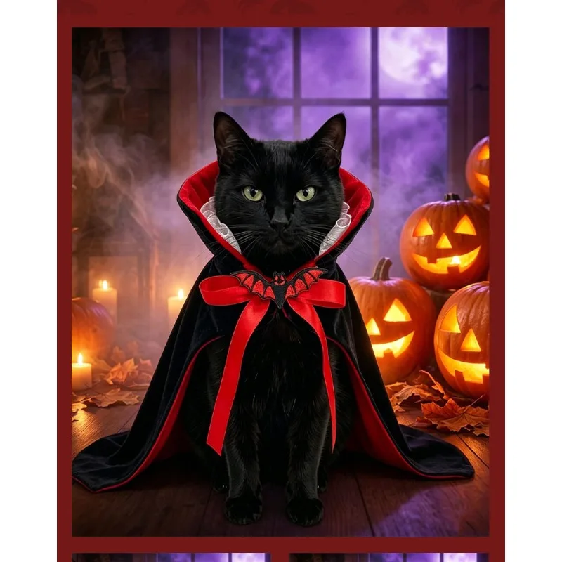 Cats Costumes Halloween Vampire Couture Set with Mask Cape for Pet Dog Halloween Festival Set Dress Up Pet Parties Cloak Clothes