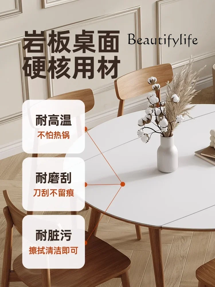X35 Wabi Sansan Retractable Solid Wood Rock Slab Round Dining Table Household Log Medium And Ancient Style Folding Dining Table