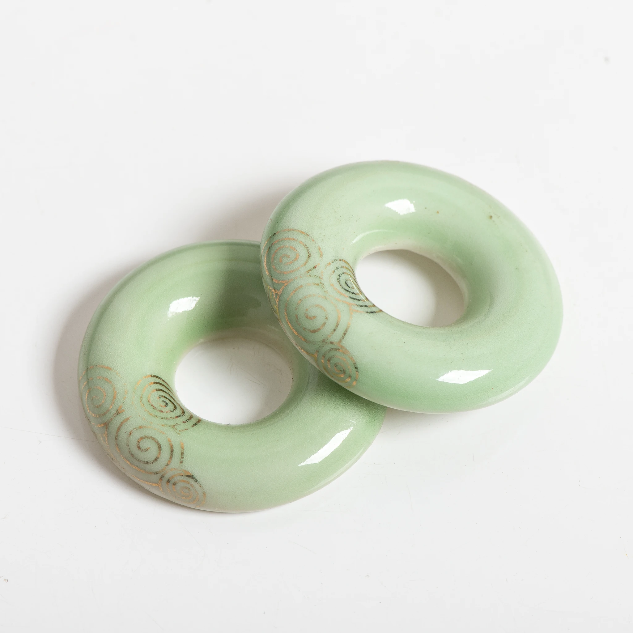 Green Ceramic Beads 2pcs Gemstone Style Round Donut Porcelain Ring Beads for DIY Pendant Necklace Jewelry Craft TCZ785