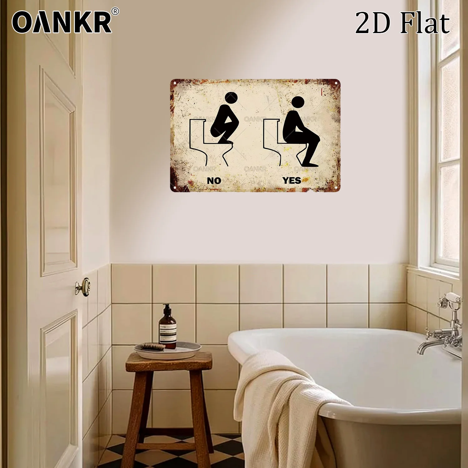 Funny Toilet Etiquette Metal Tin Sign, Retro Bathroom Wall Decor, Waterproof Iron Plaque, Humor Art for Home Restroom