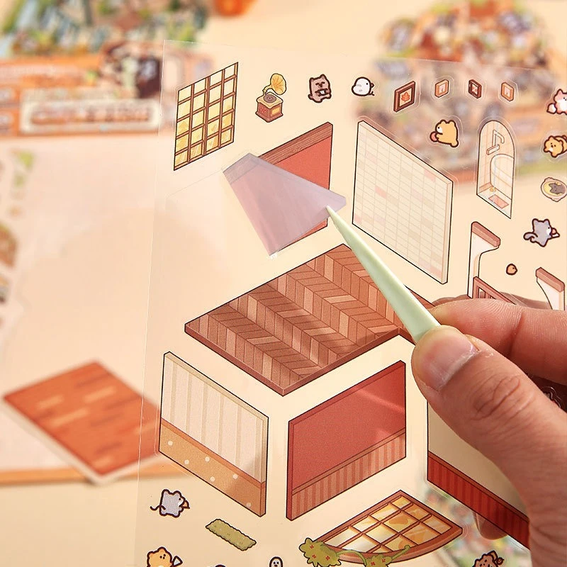 

Cute Cartoon DIY Ancient Scenery 3D Landscaping Stickers Miniature Scene Visual Stacking Stickers Festival Gift for Kid Child