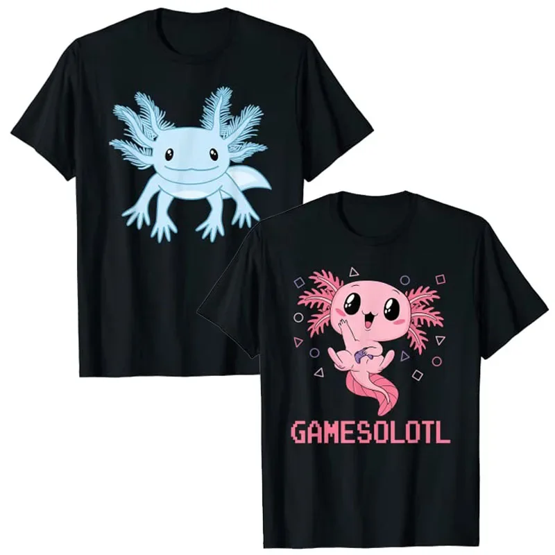 Funny Gamesolotl Kawaii Axolotl Video Games Gaming Anime T-Shirt Cute Blue-Axolotl Cartoon Graphic Tee Tops Aesthetic Clothes