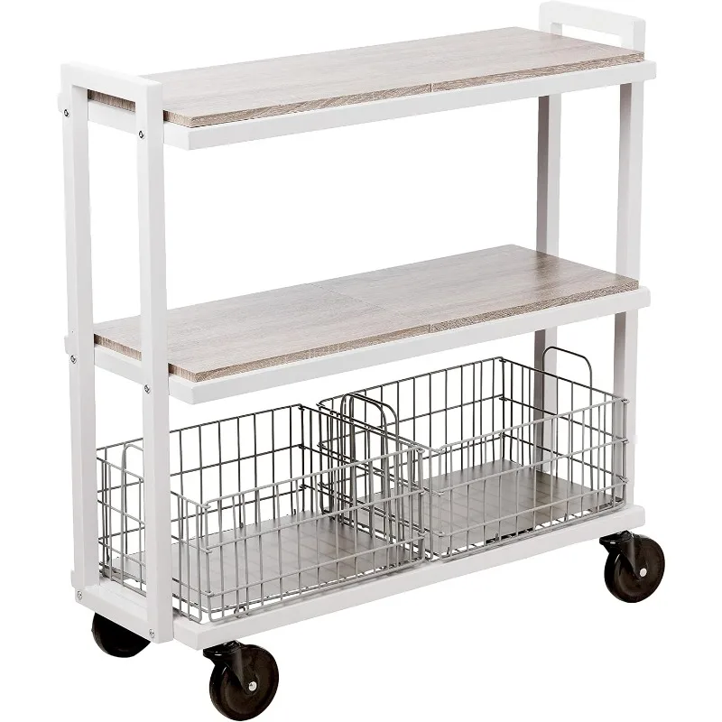 

Modular Mobile Storage Cart System, with Interchangeable Shelves & Baskets, Powder-Coated All-Steel Frame