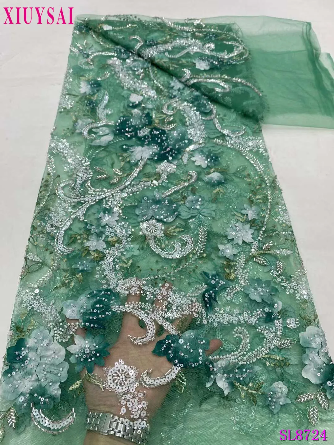 قماش دانتيل مطرز نيجيري لفساتين الخياطة ، تطريز ترتر فرنسي فاخر ، جودة عالية ، من من من الدانتيل #5